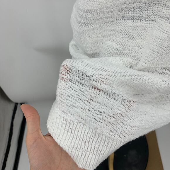 Lou & Grey Knit Tank Top Womens S Small White Striped Crew Neck Ribbed Trim - Picture 4 of 13